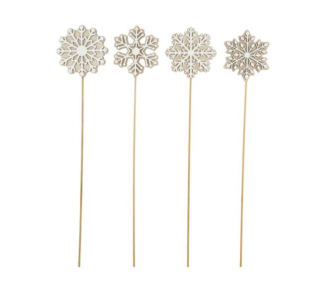 Figurine snowflake poplar wood on stick 8x0.8x58cm 12pc A4 - White