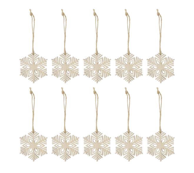Hanger snowflake poplar wood bundle 9x0.5x9cm 10pc