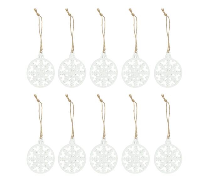 Hanger snowflake poplar wood bundle 8x0.5x10cm 10pc - White