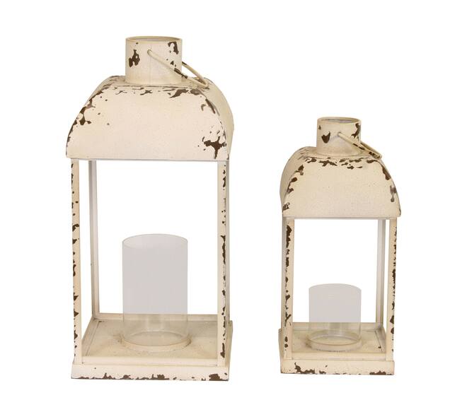 Lantern metal with glass 22.5x22.5x46.5cm S2 - White