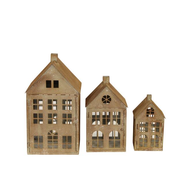 Lantern house metal with glass 24x24x43cm S3 - Brown