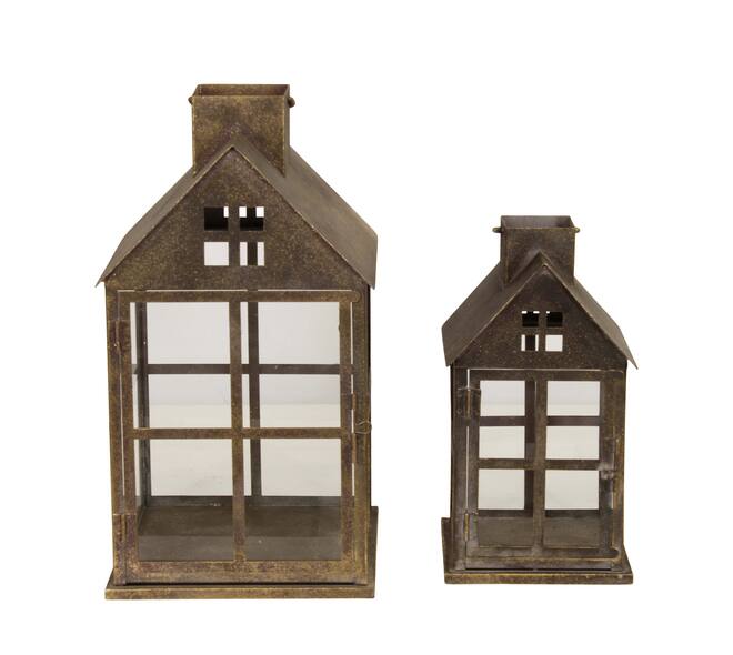 Lantern metal with glass 24x24x43cm S/2