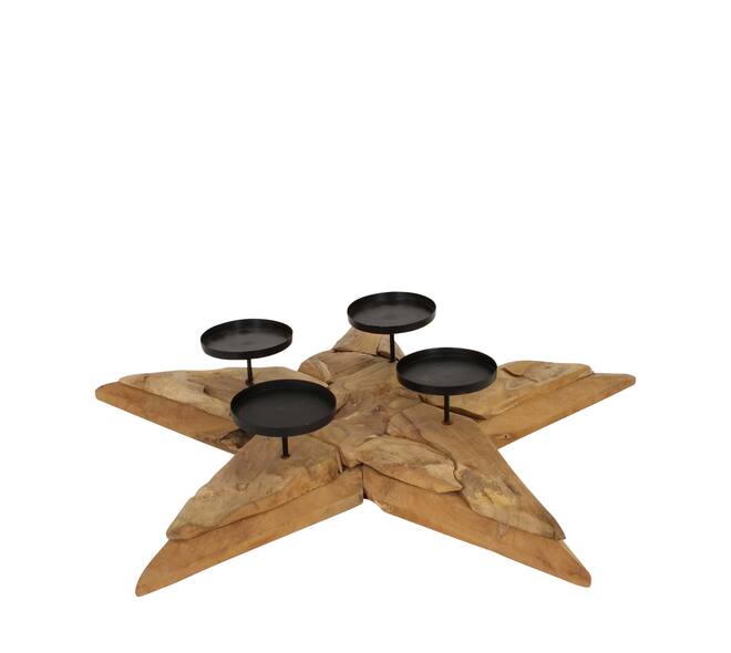 Pillar candle holder star erosion wood 78x78x14cm - Natural
