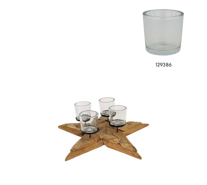 Pillar candle holder star erosion wood 78x78x14cm - Natural