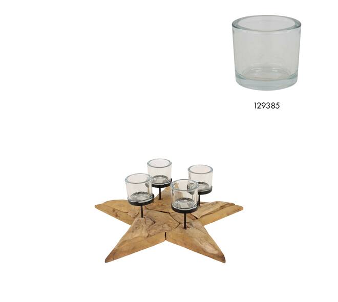 Pillar candle holder star erosion wood 58x58x12cm