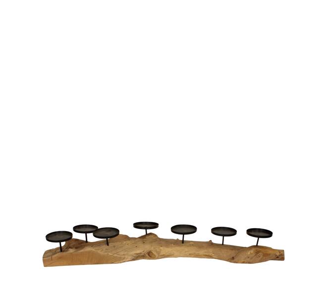 Pillar candle holder erosion wood 110x22x18cm - Natural