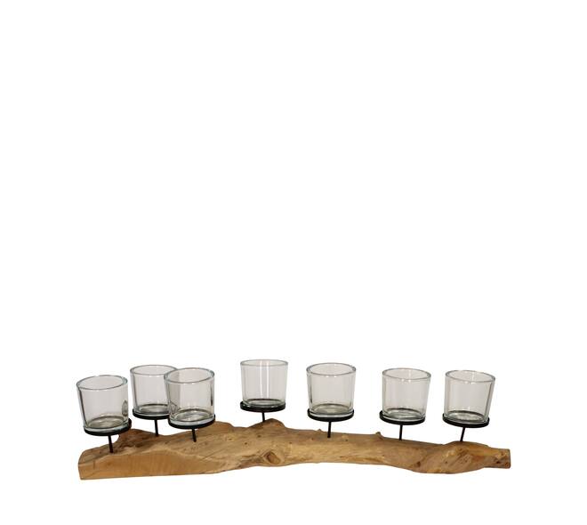 Pillar candle holder erosion wood 110x22x18cm - Natural