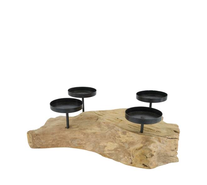 Pillar candle holder erosion wood 38x25x15cm - Natural