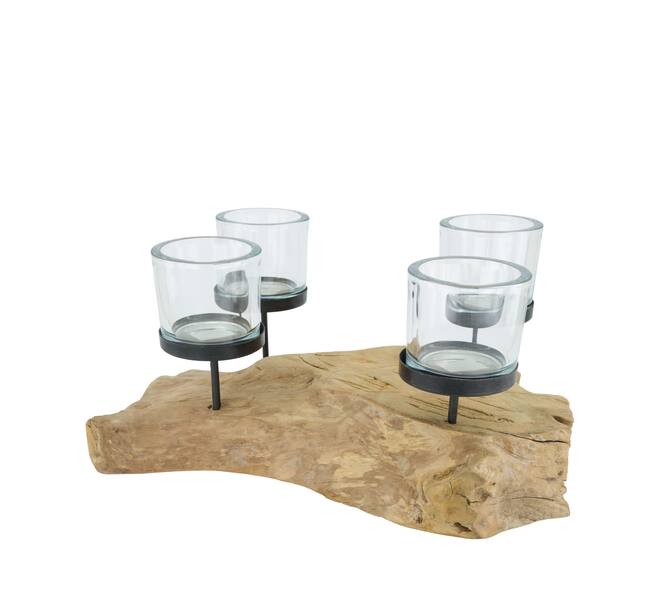 Pillar candle holder erosion wood 38x25x15cm - Natural