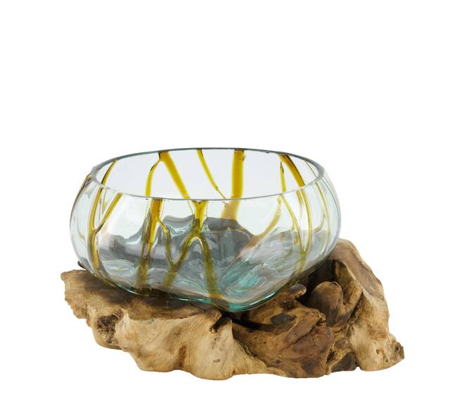 Root teak wood with glass 33x22x20cm - Brown
