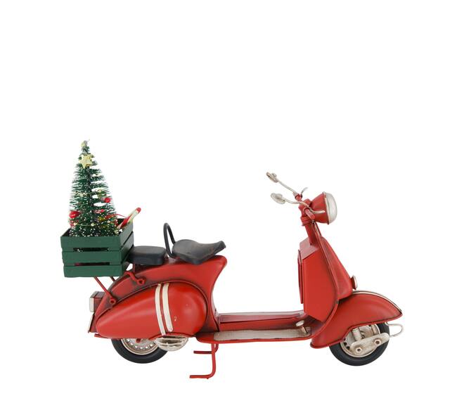 Figurine santa scooter metal 27x10x17.5cm - Red