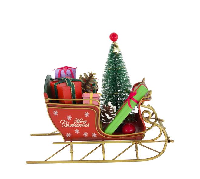 Figurine sleigh metal 20.5x9x17.5cm - Red
