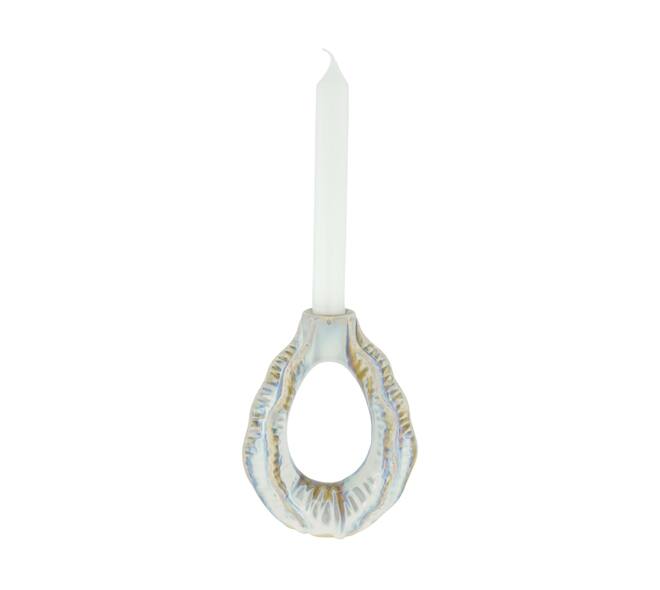 Dinnercandle holder ceramic 11.5x6x14cm - White