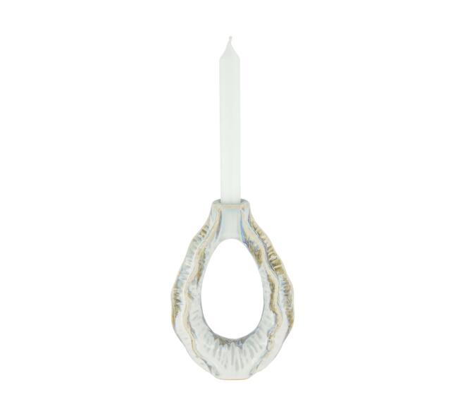 Dinnercandle holder ceramic 12.5x6x18cm - White