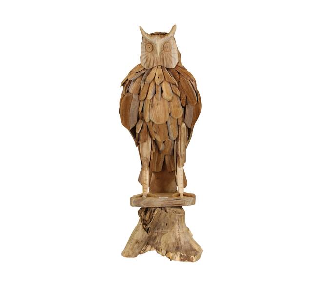 Statue Eule Teakholz auf Ständer 35x32x100cm Natur
