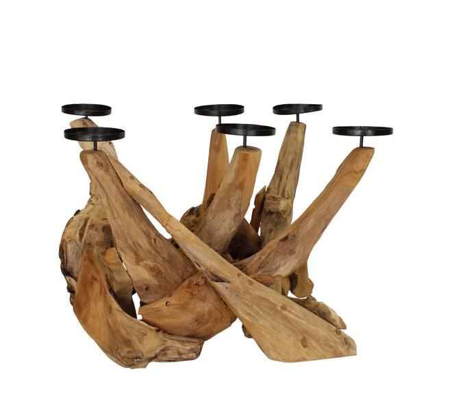 Pillar candle holder teak wood square 67x48x48cm Natural