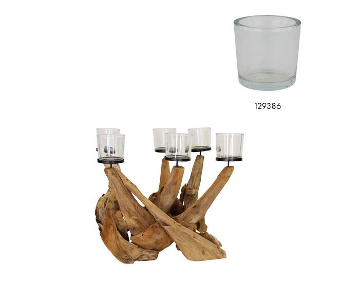 Pillar candle holder teak wood square 67x48x48cm Natural