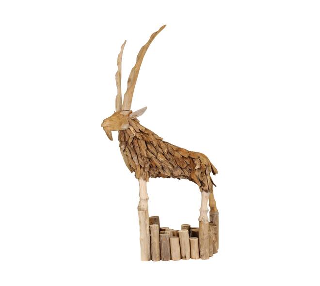 Statue Steinbock Teakholz 100x40x188cm Natur