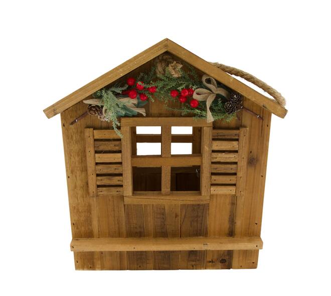 Lantaarn chalet historisch hout met glas 39x26x41cm natuurlijk