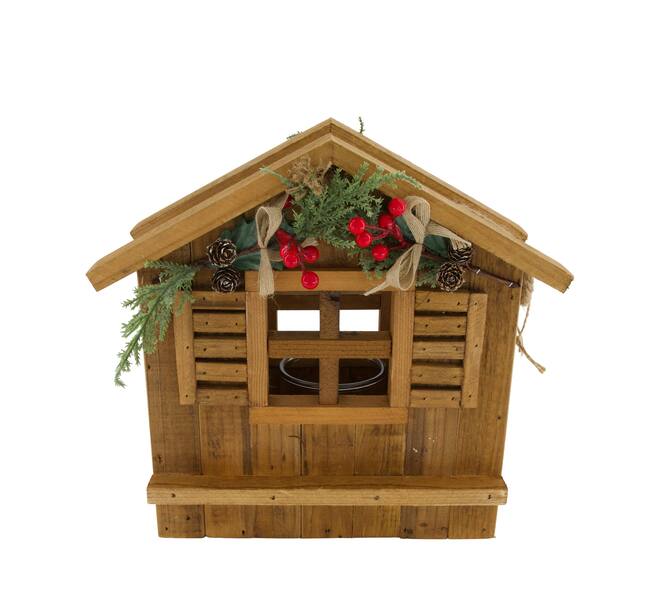 Laterne Chalet historisches Holz mit Glas 36x21x35cm Natur