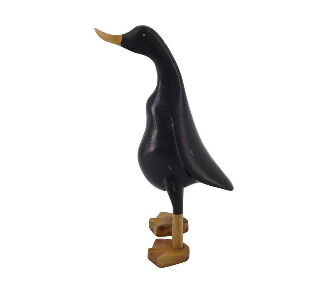 Statue duck teak with bamboo 10.5x14x24.5cm - Black