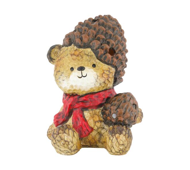 Theelichthouder beer terracotta 15x14x20cm bruin rood