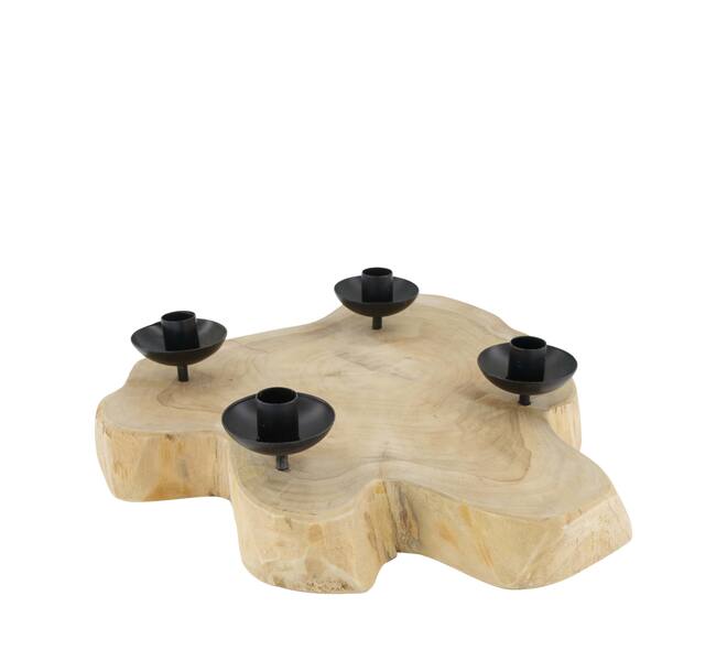 Bougeoir bois de teck d40h7cm naturel noir