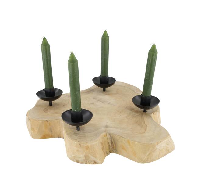 Bougeoir bois de teck d40h7cm naturel noir