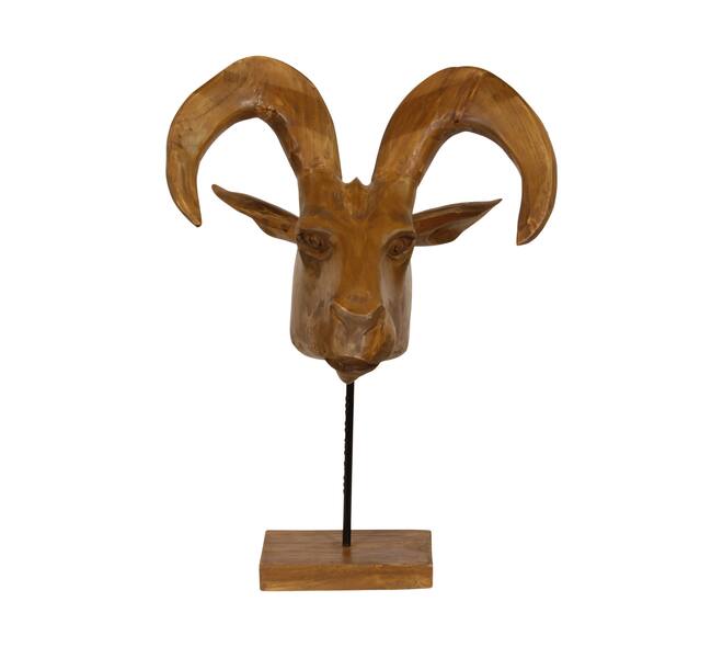 Statue bouc bois de teck sur socle 43x39x62cm naturel