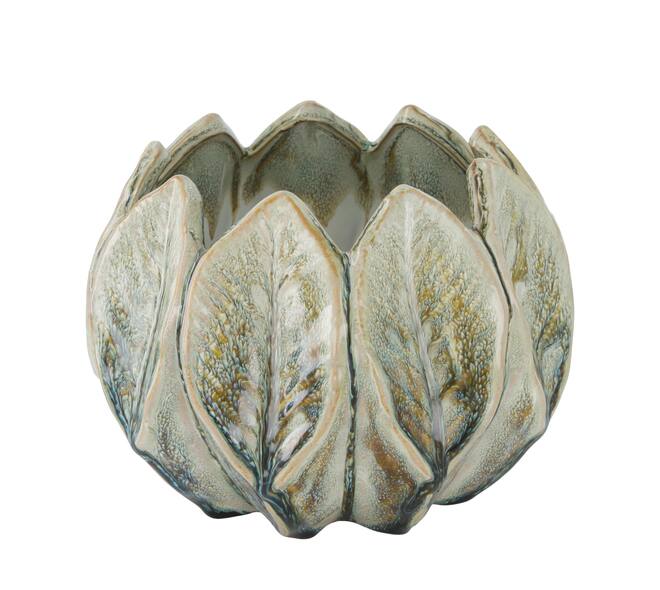 Plantenbak blad keramiek d18h15cm grijs groen