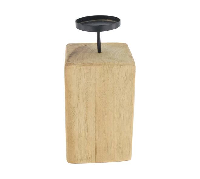 Pillar candle holder square teak wood 12x12x27cm