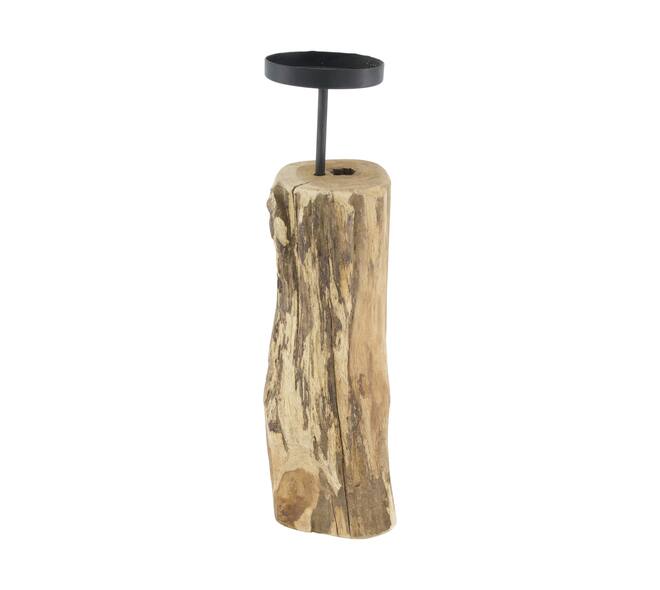 Pillar candle holder teak wood round d9h38cm Natural