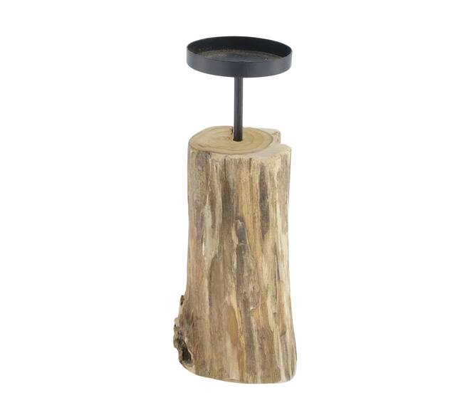 Pillar candle holder teak wood round d9h28cm Natural