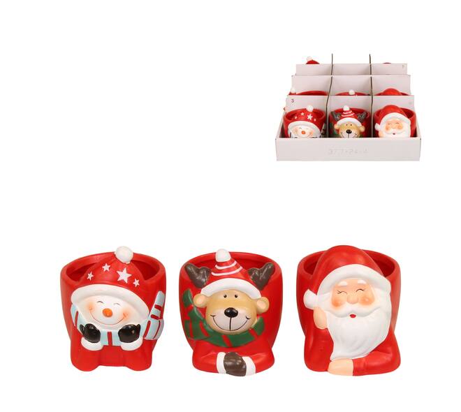 Jardinière noël en affichage céramique 9x7x9cm rouge blanc 3 variantes