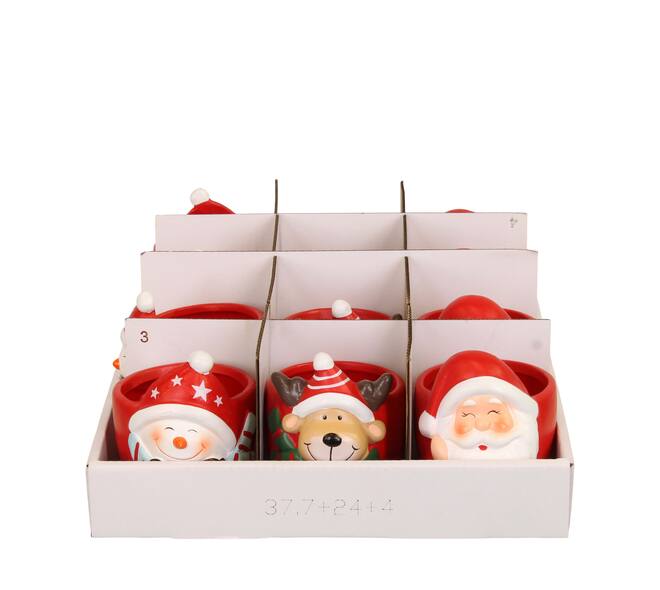 Jardinière noël en affichage céramique 9x7x9cm rouge blanc 3 variantes