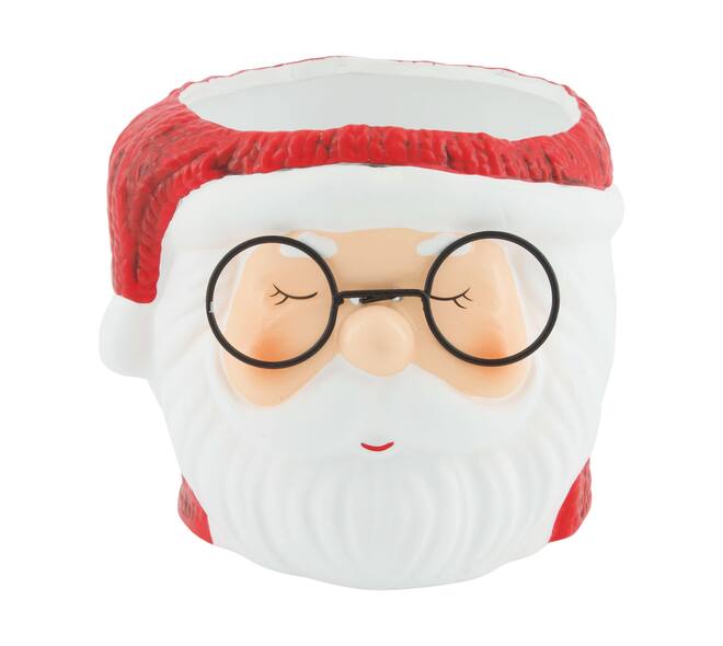 Planter snowman with glasses ceramic 13x12x11cm Red White