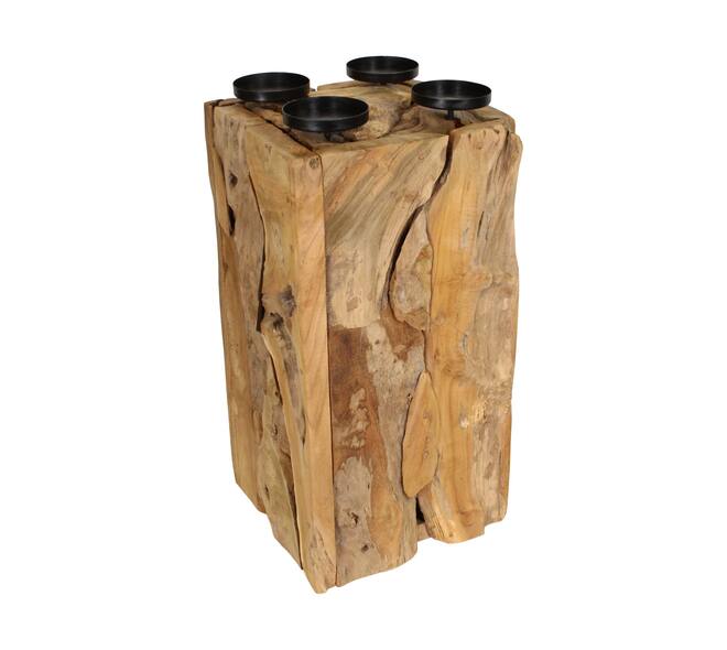 Pillar candle holder erosion wood 28x28x58cm