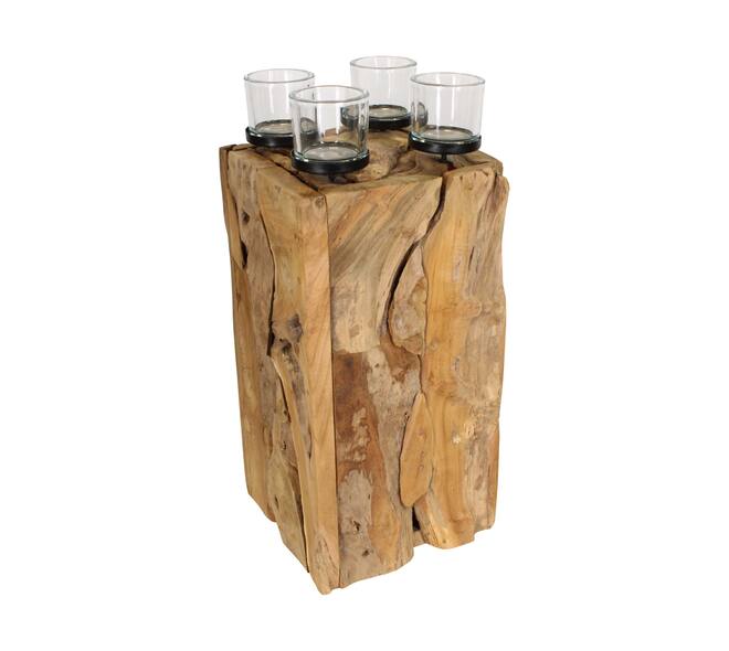 Pillar candle holder erosion wood 28x28x58cm