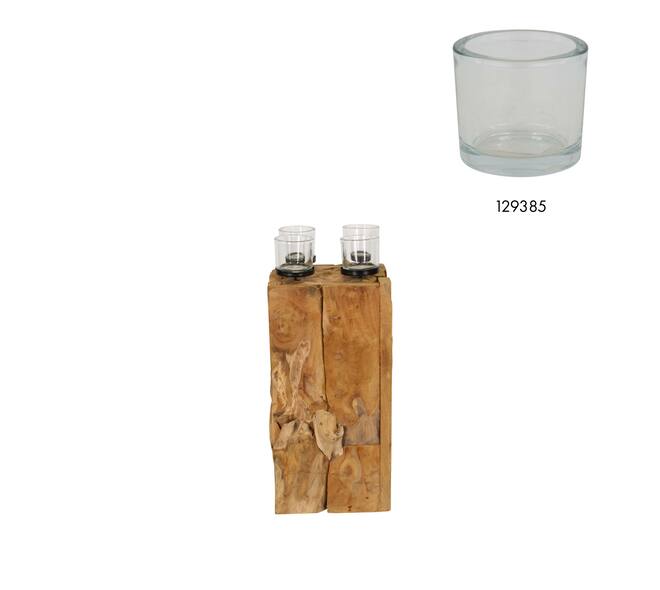 Pillar candle holder erosion wood 28x28x58cm