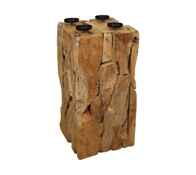 Pillar candle holder erosion wood 38x38x78cm