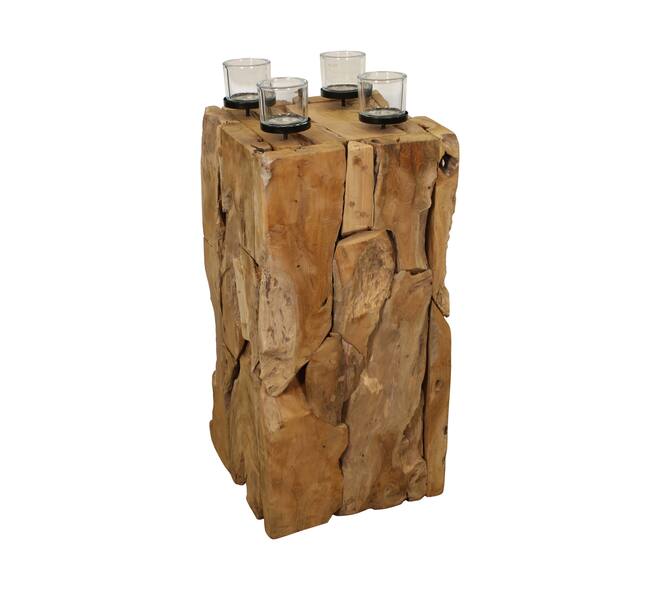 Pillar candle holder erosion wood 38x38x78cm