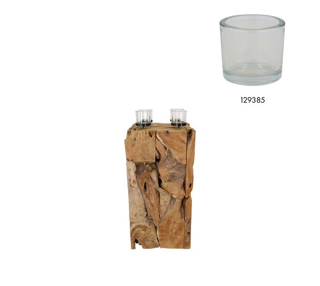 Pillar candle holder erosion wood 38x38x78cm