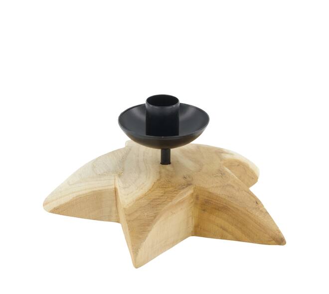 Dinnercandle holder teak wood star 18x18x9cm Natural Black