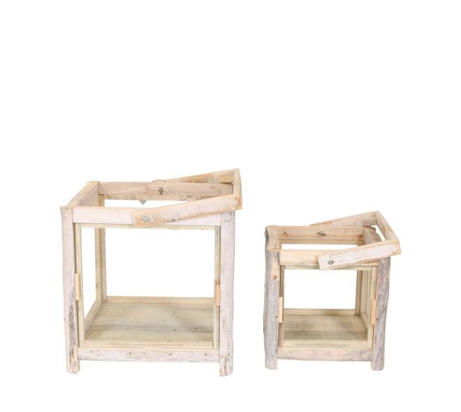 Lantern square poplar wood with glass 38x38x57cm S2 - White
