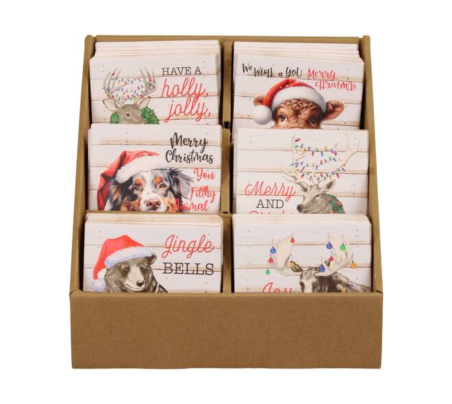 Decorative tile christmas animals ceramic square with magnet 11x11x1cm Brown Red 6 variants