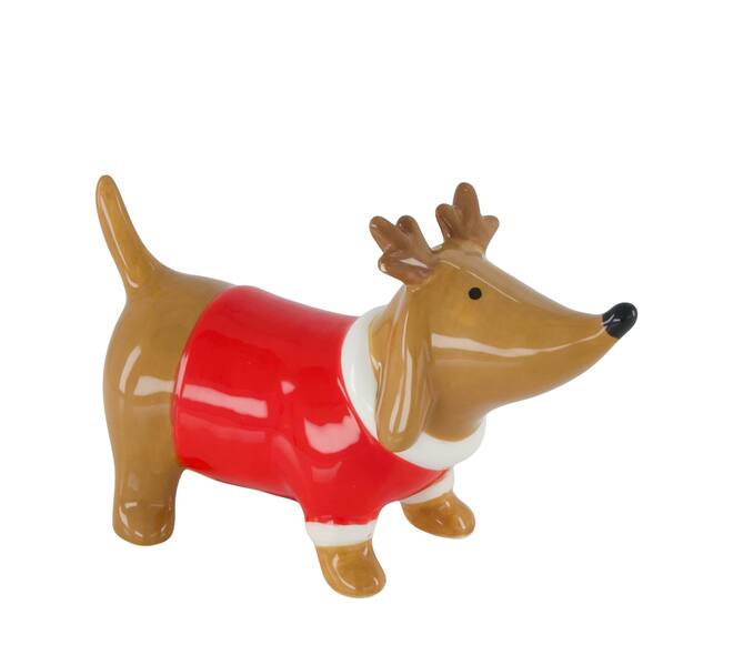 Figur Hund Keramik 15x6x10cm braun rot