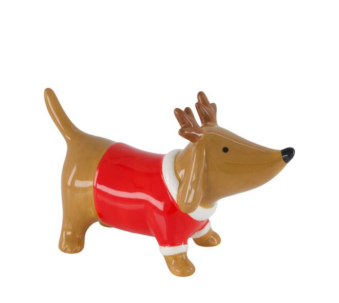 Figur Hund Keramik 21x8x13cm braun rot