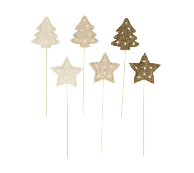 Figurine tree star felt on stick 10x2x48cm Mixed brown 6 variants