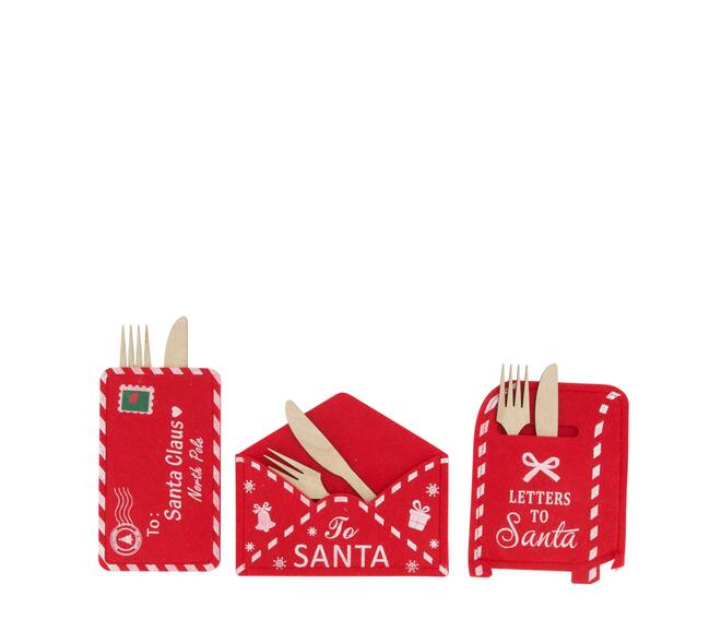 Figurine envelope cutlery holder felt 19x15x1cm Red 3 variants