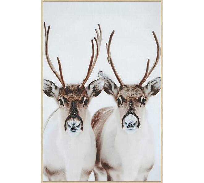 Wall art rectangular reindeer canvas with frame 77.6x4.3x117.6cm